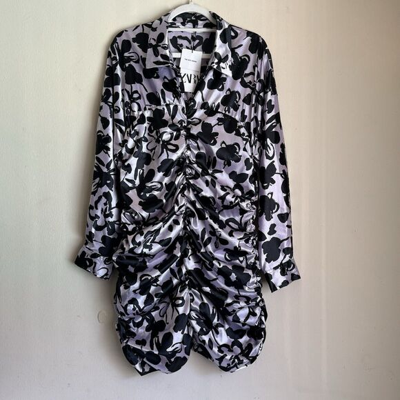 NWT ZARA The Dita Dress Satin Effect Size XL Lavender Rugged Bloggers Favorite - Picture 2 of 15